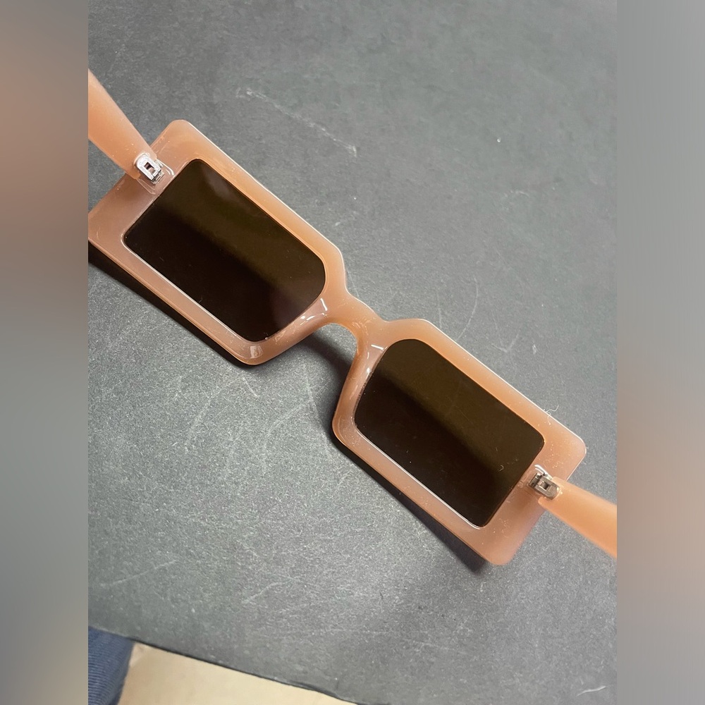Retro Rectangle Sunglasses Narrow Square Nude Gla… - image 2